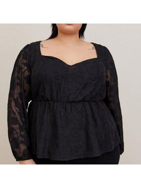 1X • Torrid • Peplum Chiffon Clip Floral Puff Sleeve Top